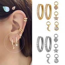4Pcs/Set 925 Sterling Silver Ear Buckle CZ Hoop Earrings For Women Moon/Star/Cross/Bead Circle Earrings Jewelry Pendientes 2024 - buy cheap