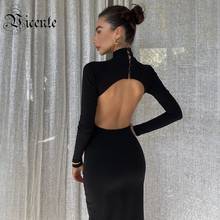 VC All Free Shipping New Trendy Hollow Out Design Sexy Backless Button Embellished Celebrity Party Club Bandage Midi Dress 2024 - buy cheap