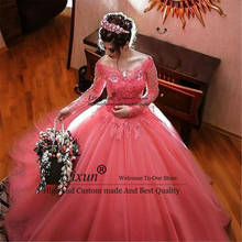 Ball Gown Quinceanera Dress Debutante Gowns Sheer Long Sleeve Watermelon Prom Sweet 16 Gowns Tulle robe de bal Birthday Party 2024 - buy cheap