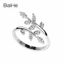 BAIHE-anillo de oro blanco/amarillo de 14 quilates con diamantes naturales, joyería delicada de moda, anillo de hojas 2024 - compra barato