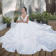 UZN-vestido de novia de satén, prenda sencilla con corte en A, cuello en V, sin mangas, plisado, con cremallera 2024 - compra barato