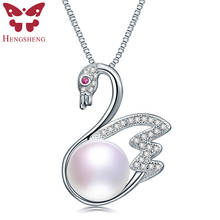 HENGSHENG 925 Sterling Silver Zircon Gorgeous Swan Pendant Necklace Women Gift Genuine Natural Freshwater Pearl Pendant 2024 - buy cheap