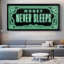Money Never Sleeps Canvas Art Posters And Prints Inspiring Phrases Canvas Paintings On the Wall Art Pictures Home Wall Decor 2024 - buy cheap
