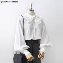 Lantern Sleeve Womens Tops and Blouse 2021 Spring Korean Style Casual Bowknot Peter Pan Collar Long Sleeve Button Up Shirt 2024 - buy cheap