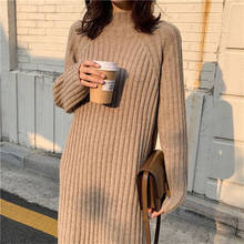 Vestido largo de punto para mujer, jersey de cuello alto, recto, de talla grande, manga larga, Vintage, para fiesta, invierno y otoño, W197 2024 - compra barato