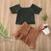 Toddler Baby Girl Clothes Short Sleeve Tops T-shirt Bandage Skirt Fashion Outfit Kids Girls Lace-up Skirts Cotton Suit 2024 - buy cheap