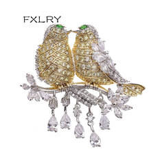 FXLRY-broches de circonia cúbica para mujer, moda romántica, Color blanco, cristal, Lovebird, suéter, abrigo, accesorios, novedad 2024 - compra barato