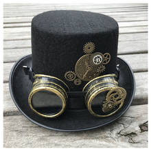 2019 New Fashion Men Women Handmade Steampunk Top Hat With Gear Glasses Stage Magic Hat Bowler Hat Size 57CM 2024 - buy cheap