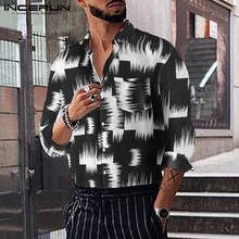 Incerun moda masculina vestido camisa estampado manga longa lapela casual masculina 2021 streetwear homem havaiano marca camisas S-5XL 2024 - compre barato