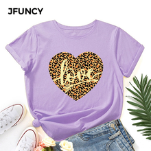 JFUNCY-Camiseta de algodón para mujer, camisetas holgadas con estampado de corazón y leopardo, camiseta de manga corta de gran tamaño 5XL, Tops informales para mujer 2024 - compra barato