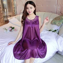 Summer Nightgown Women Solid Sleepwear Women Satin Lace Nightdress Silk Sexy Nightwear Ladie Home Dress Sleep Plus Size 4XL 2084 2024 - buy cheap