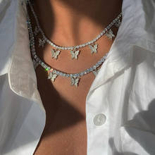2021 moda borboleta pingente colar para feminino strass cristal clavícula corrente gargantilha colar jóias presente de festa 2024 - compre barato