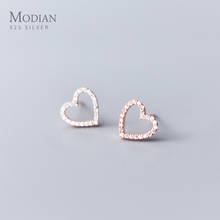 MODIAN Shiny Zircon Hearts Stud Earring for Women Real 925 Sterling Silver Rose Gold Color Ear Pin Fine Jewelry Valentine's Gift 2024 - buy cheap