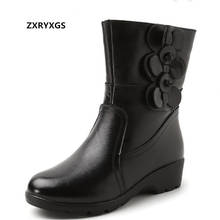 2022 New Winter Plush Warm Cotton Boots Soft Genuine Leather Boots High Quality Fashion Mid Boots Comfortable Wedge Women Boots 2024 - buy cheap