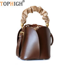 TOPHIGH Crossbody Bags For Women Genuine Leather Bucket Bag Women Leather Handbag Custom design shoulder bag 2024 - buy cheap