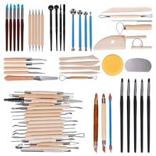 New 61Pcs Pottery Tools Clay Sculpting Tools Wooden Handle Pottery Carving Tool Set Clay Cleaning Tools Kits Rock Painting Kit f 2024 - buy cheap