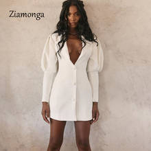 Zimulti-a vestido branco com botões para mulheres, elegante outono escritório mini vestido para festa de manga longa sensual blazer e vestidos de inverno 2024 - compre barato