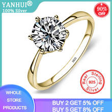 YANHUI Classic Six Claw Gold Color Ring 6mm Zirconia Wedding Rings for Bridal Christmas Gift for Women Jewelry Engagement Ring 2024 - buy cheap