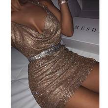 Sexy club Crystal Party Glitter Dress 2020 New Summer nightclub Dress Women Dress Sequins Metal Chain Halter Mini Dress 2024 - buy cheap