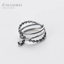 Colusiwei prata esterlina do vintage 925 linha geométrica de cristal preto três círculo anel para as mulheres tamanho livre anel fino jóias presente 2024 - compre barato