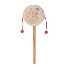 Wood Cartoon Chinese Traditional Spinning Rattle Drum Hand Bell Baby Musical Toy Y4QA 2024 - buy cheap