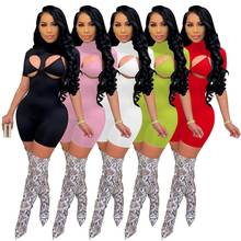 Sexy Bra Short Jumpsuit Cut Out 2 Pieces Summer Spring Club Outfits Party Bodysuit Women Short Sleeve Turtleneck Rompers Overall 2024 - buy cheap