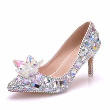 Spring Autumn New Styles Pumps Women Rhinestone Flower Pointed Toe Thin Heels 7CM High Heels Women's Wedding Shoes 2024 - buy cheap