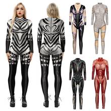 Mulheres halloween manga longa impressão digital magro macacão bodysuit cosplay traje 2024 - compre barato