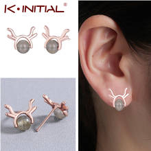 Kinitial Fashion Strawberry Quartz Antlers Earrings for Women Cute Animal Little Deers Earrings Statement Christmas Jewelry 2024 - buy cheap