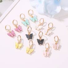 1Pair New Cute Acrylic Butterfly Small Hoop Earrings For Women Simple Gold Color Circle Scrub Animals Stud Earrings Jewelry 2024 - buy cheap