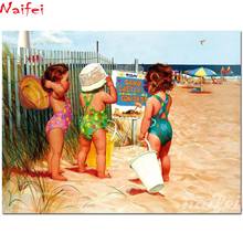 5D DIY Diamond Painting children Girls at the beach Full Square Round Diamond Embroidery Cross Stitch kits Mosaic Decoration 2024 - buy cheap