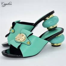 Zapatos de tacón de estilo africano para mujer, zapatillas con decoración de Metal, color verde agua, tallas 86 a 19, altura de 6,5 CM 2024 - compra barato