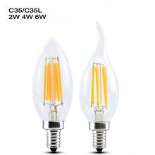 LED Filament Bulb E14 2W/4W/6wW AC220V Glass Shell 360 Degree C35 Edison Retro Candle Light Warm/Cold White Free Shipping 2024 - buy cheap