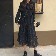 Polka Dots Print Chiffon Dress Women Vintage Loose Long Dress Lace-up Long Sleeve Female A-line Vestidos Femme 2021 Autumn 10860 2024 - buy cheap