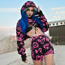 Gothic Hoodie Punk Metal Chain Black Pink Sexy Hoodies Harajuku Streetwear Oversize Long Sleeve Cropped Tops Grunge Pullovers 2024 - buy cheap