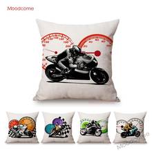 Nordic Motorbike Race Biker Club Car Pillow Case US Flag Motorcycle Art Sofa Chair Waist Pillow Beige Linen Decor Cushion Covers 2024 - buy cheap