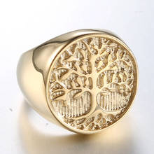 Ethnic Style Light Yellow Gold Color Stainless Steel Tree of Life Finger Ring for Party Gift Jewelry 2024 - buy cheap