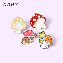 Cartoon Mushroom Enamel Pin hedgehog frog cat Mushroom Custom Guitar Brooches Lapel Badge Plant Jewelry Gift for Kids Friends 2024 - buy cheap