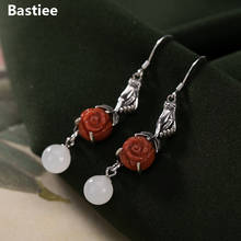 Bastiee-pendientes colgantes de ágata roja para mujer, aretes de gota de plata 925, joyería de cuentas de Jade, chino, étnico, Vintage 2024 - compra barato