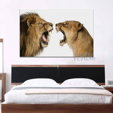 Leão rugido e leoa animal predator obras de arte sala estar decoração da parede casa quadro de madeira lona posters 2024 - compre barato