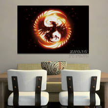 Phoenix magia fogo pássaro fantasia sala de estar casa decoração da arte da parede quadro de madeira lona cartaz 2024 - compre barato