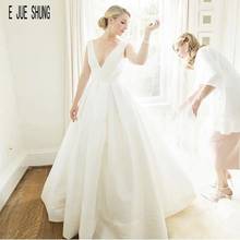E JUE SHUNG Elegant Wedding Dresses V Neck Simple Draped Lace Up Back Satin Wedding Gowns Beach Bride Dresses vestido de noiva 2024 - buy cheap