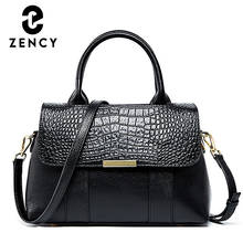 Zency-Bolso de mano de cuero de vaca para mujer, bandolera de lujo, elegante, clásico, color negro, nuevo diseño, 2021 2024 - compra barato