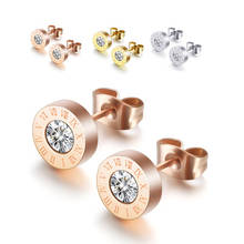 Stainless Steel Stud Earrings for Women Gold Rose Gold Roman Numeral Zircon Earrings Female Fashion Jewelry 2024 - buy cheap