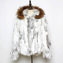 Abrigo con capucha para mujer, chaqueta de piel auténtica de conejo, informal, a la moda, para invierno 2024 - compra barato