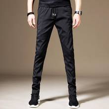 Masculino casual preto calças de pouco peso joggers moda fino ajuste elástico cintura drawstring esporte calças 2024 - compre barato