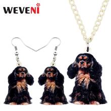 WEVENI Acrylic Black&Tan King Charles Spaniel Dog Necklace Earrings Jewelry Sets  Cute Pets For Children Girls Charms Party Gift 2024 - buy cheap