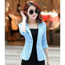 Three-Quarter Sleeve Striped Small Blazer Women's Short Coat 2021 Spring New Korean Casual Suit Jacket Thin Ladies Outwear L251 2024 - buy cheap