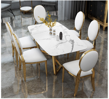 Nordic style luxury marble dining table and chair combination Modern minimalist dining table Household small oval dining table 2024 - buy cheap