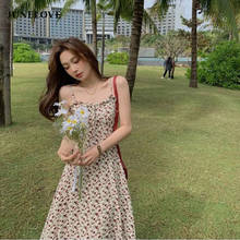 JuneLove-vestido de tirantes sin mangas para mujer, elegante vestido con estampado Floral, con cordones, cuello cuadrado coreano, bohemio 2024 - compra barato
